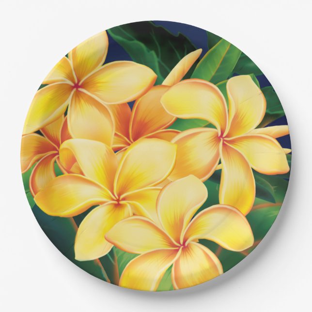 Tropisches Paradies Plumeria Hawaiian Pappteller (Vorderseite)