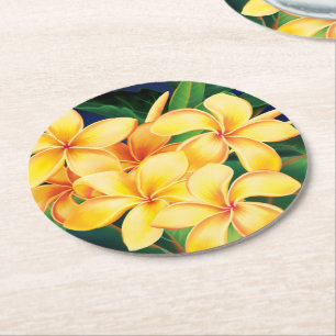Tropisches Paradies Plumeria Hawaiian Runder Pappuntersetzer
