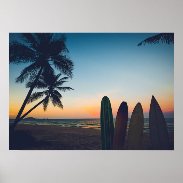Tropisches Paradies Surfen Sonnenuntergang Poster (Vorne)