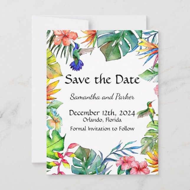 Tropisches Paradies Thema Save The Date (Vorderseite)