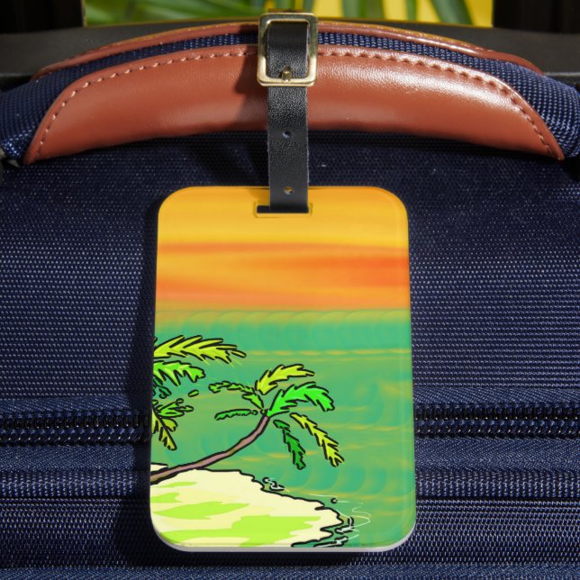 Tropisches Paradies Wüsteninsel Orange Sunset Gepäckanhänger (Vorderseite Insitu 2)