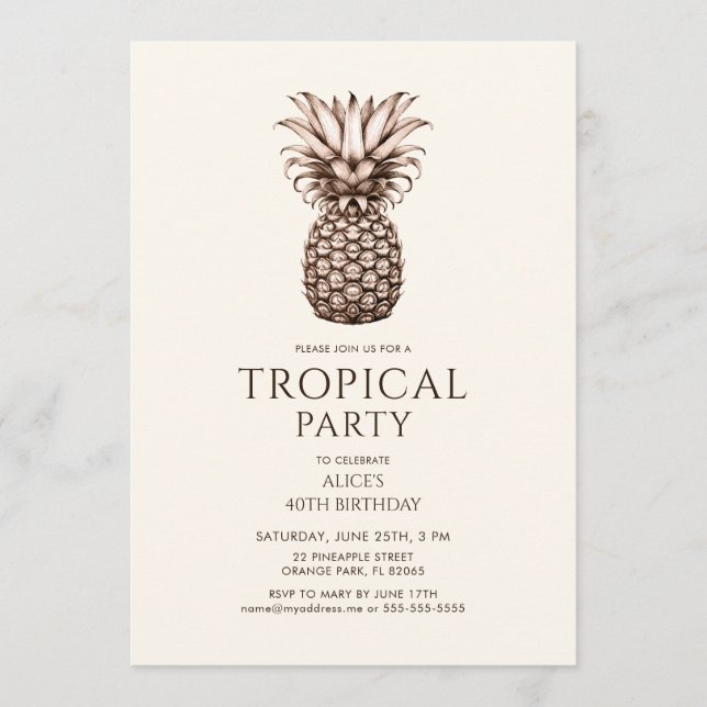 Tropisches Party mit Vintagen Ananas Einladung (Vorderseite)