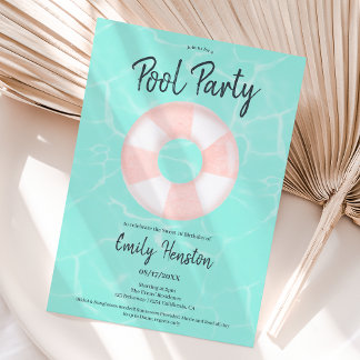 Tropisches Party Rosa Schwimmer Sweet 16 Einladung