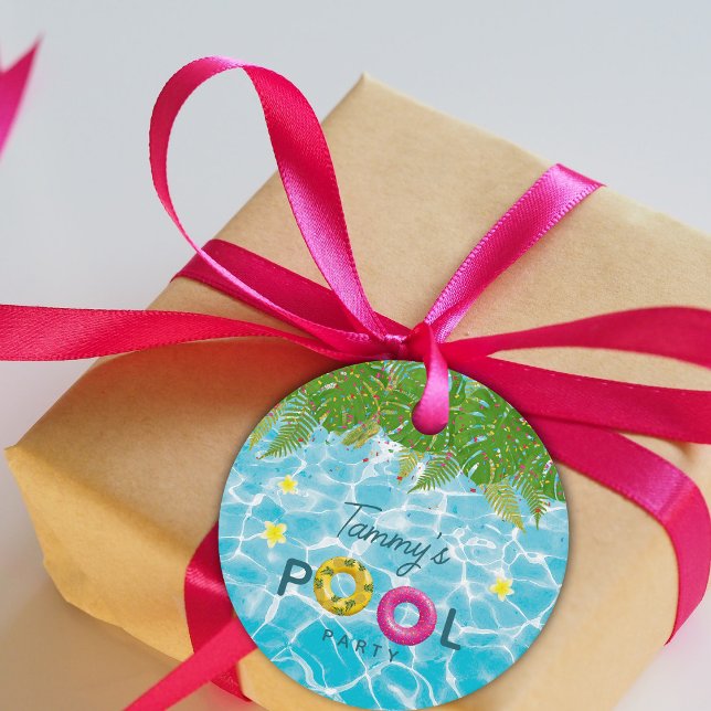 Tropisches Party Schwimmbad Geburtstag Geschenkanhänger (Tropical Pool Party Swimming Pool Birthday Favor Tags)