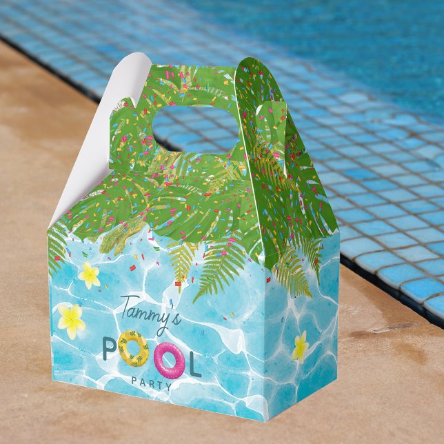 Tropisches Party Schwimmbad Geburtstag Geschenkschachtel (Tropical Pool Party Swimming Pool Birthday Favor Box)