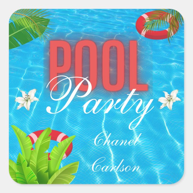 Tropisches Party | Sommer Geburtstag Quadratischer Aufkleber (Vorderseite)