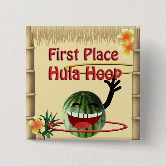 Tropisches Party Tiki Hut 1st Place Hula Hoop Button (Vorderseite)