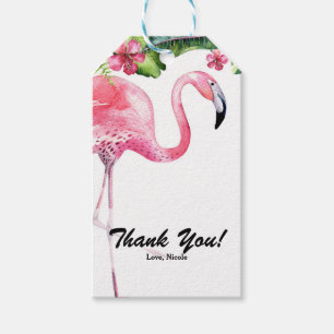 Tropisches Partygeschenk Rosa Flamingo & Hibiskus Geschenkanhänger