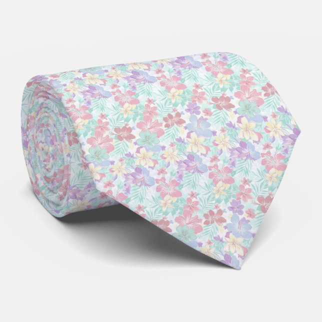 Tropisches Pastell-Blumenmuster Krawatte (Gerollt)