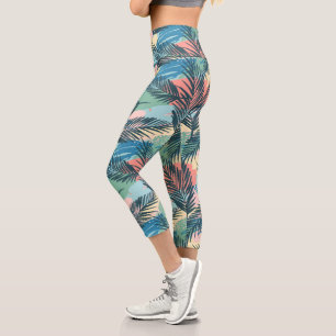 Tropisches Pastell-Leaf-Muster Capri Leggings