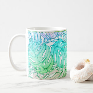 Tropisches Pastellmonstera-Blatt Wasserfarbmuster Kaffeetasse