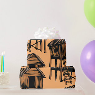 Tropisches Pfahlhaus Traditionelle Strohdachhütte Geschenkpapier