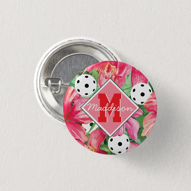🌺 🌴 tropisches Pickleball mit Hibiskus, mit Name Button (Vorne & Hinten)