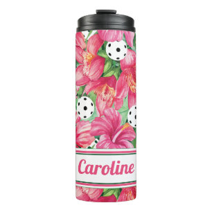 🌺 🌴 tropisches Pickleball mit Hibiskus mit Namen Thermosbecher