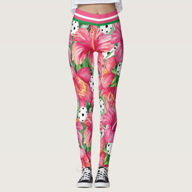 🌺 🌴 tropisches Pickleball mit klein gedrucktem H Leggings (Vorderseite)