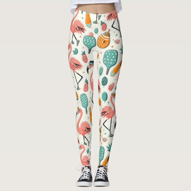 Tropisches Pickleball-Spiel Leggings (Vorderseite)