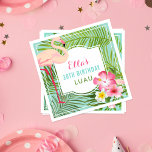 Tropisches Pink Flamingo 30. Geburtstag Luau Serviette<br><div class="desc">Die Party-Servietten des Birthday Luau sind mit einem hübschen rosa Flamingo mit einem üppigen Rahmen an tropischen Palmen-Blätter und Hibiskus-Blume ausgestattet. Stilvolle benutzerdefinierte Texte können mit dem Namen des Geburtstagsmädchens und dem benutzerdefinierten Veranstaltungstitel personalisiert werden. Die lebhaften Farben sind Rosa,  Magenta,  Gelb,  Grün,  Meeresfrüchte und Aqua-Blau.</div>