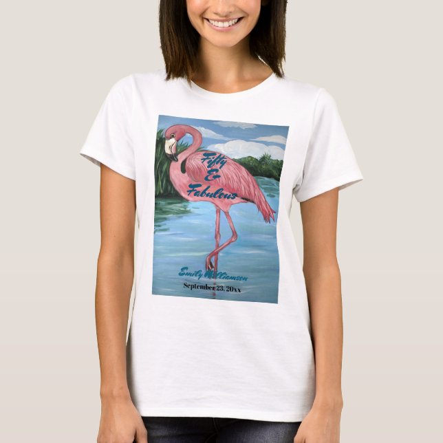 Tropisches Pink Flamingo 50. Fabulous Geburtstag T-Shirt (Vorderseite)