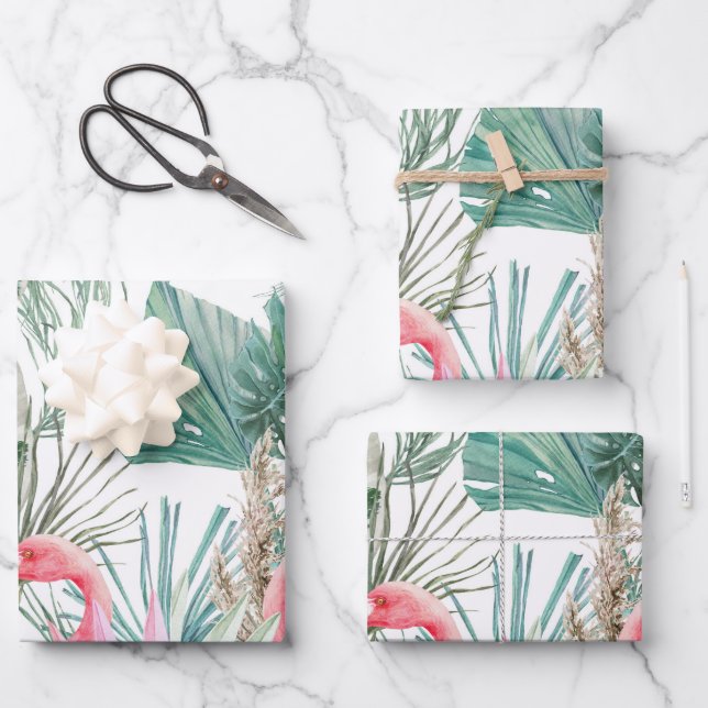 Tropisches Pink Flamingo Couple Wedding Geschenkpapier Set (Vorderseite)