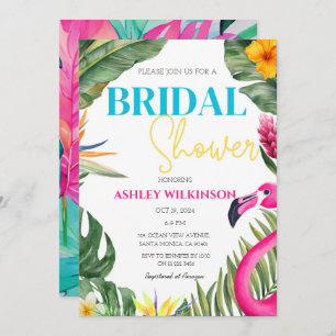 Tropisches Pink Flamingo Floral Beach Brautparty Einladung