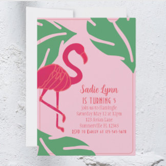 Tropisches Pink Flamingo Geburtstag Einladung