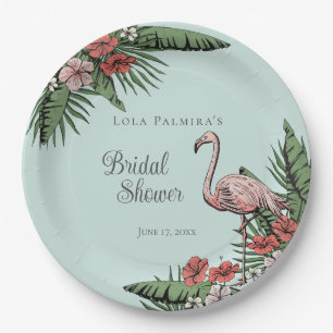 Tropisches Pink Flamingo Hibiskus Brautparty Pappteller