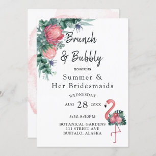 Tropisches Pink Flamingo Peony Brunch und Bubbly Einladung