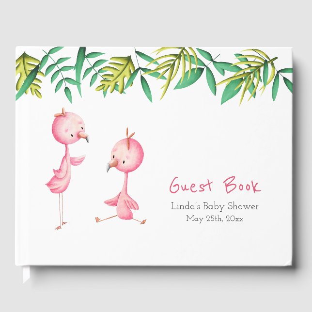 Tropisches Pink Flamingo Tropical Baby Dusche Gästebuch (Vorderseite)