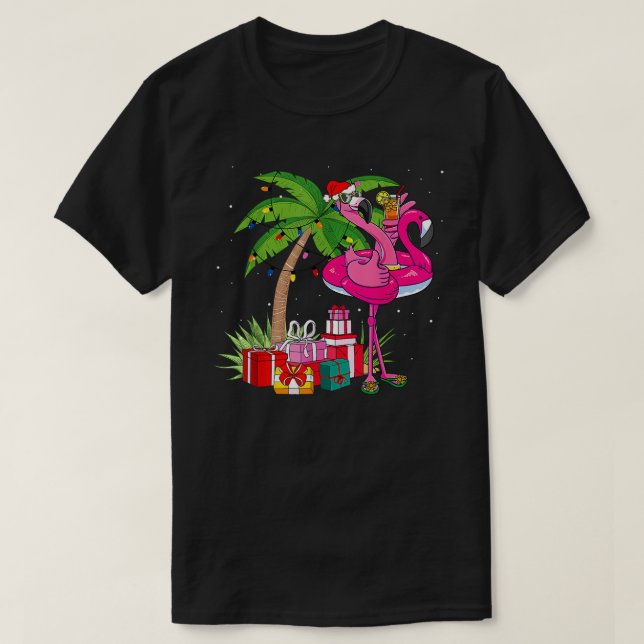 Tropisches Pink Flamingo Weihnachten im Juli Somme T-Shirt (Design vorne)