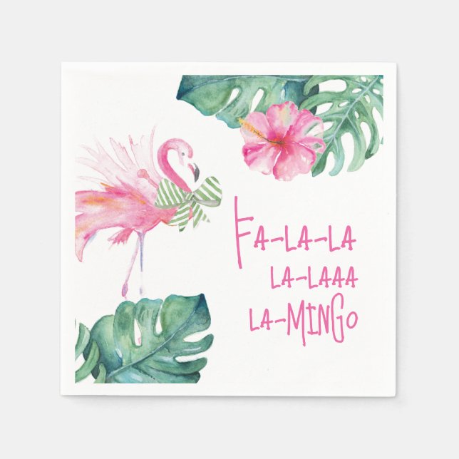 Tropisches Pink Flamingo Weihnachten Serviette (Vorderseite)