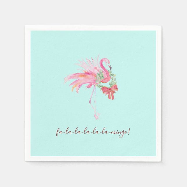 Tropisches Pink Flamingo Xmas Cocktail Napkins Serviette (Vorderseite)
