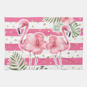 Tropisches Pink Flamingos Floral Gold Polka Dosen Geschirrtuch