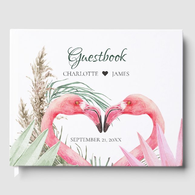 Tropisches Pink Flamingos Hochzeit Gästebuch (Vorderseite)