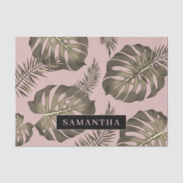 Tropisches Pink & Gold Palm Blätter Muster & Name Seidenpapier