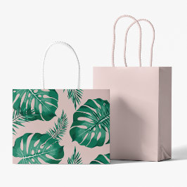 Tropisches Pink & Green Palm Blätter Nahtloses Mus Große Geschenktüte