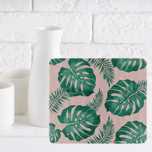 Tropisches Pink & Green Palm Blätter Nahtloses Mus Schneidebrett