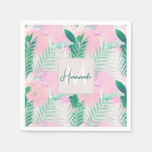 Tropisches Pink Mint Palm Foliage Grüne Serviette