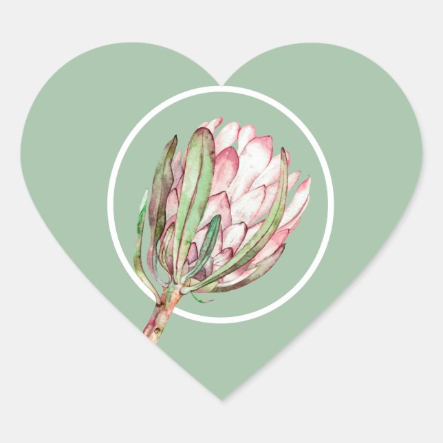 Tropisches Pink-Protea-Flora auf Minze Herz-Aufkleber (Vorderseite)