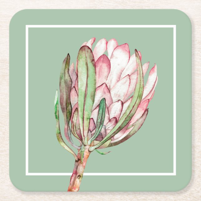 Tropisches Pink-Protea-Party Rechteckiger Pappuntersetzer (Vorderseite)