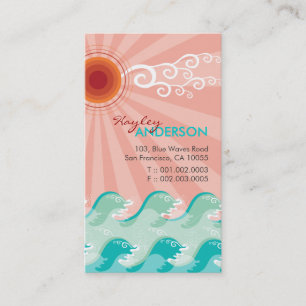 Tropisches Pink Sun Aqua Waves Sommer Beach Ozean Visitenkarte