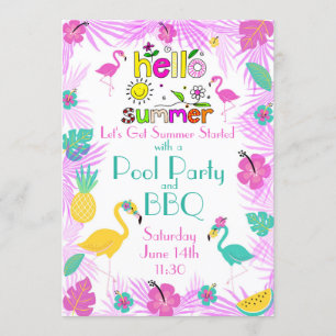 Tropisches Pink Türkis Palms Flamingo Themes Einladung
