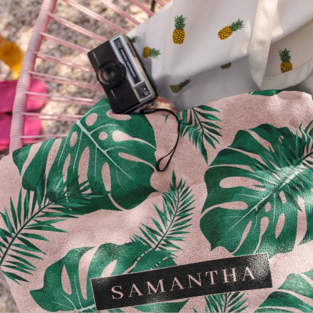 Tropisches Pink und grüne Palme Blätter Muster und Badhandtuch Set (Von Creator hochgeladen)