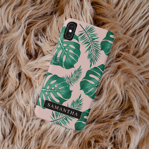 Tropisches Pink und grüne Palme Blätter Muster und Case-Mate iPhone Hülle