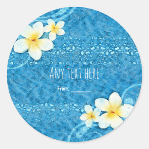 Tropisches Plumeria Blume Blauer Sommer Gastgesche Runder Aufkleber
