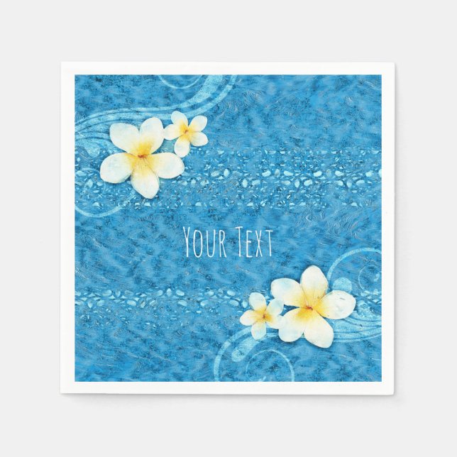 Tropisches Plumeria Blume Blauer Sommer Party Serviette (Vorderseite)