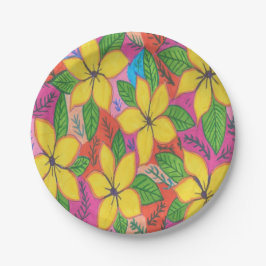 Tropisches Plumeria Garden Throw Kissen Pappteller