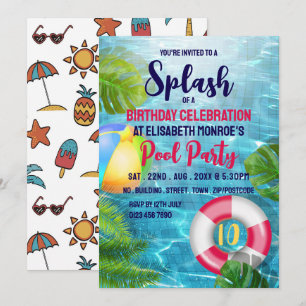 Tropisches Pool Beach Ball, Party für den Geburtst Einladung