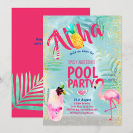 Tropisches POOL PARTY Flamingo Ananas Aloha Luau Einladung