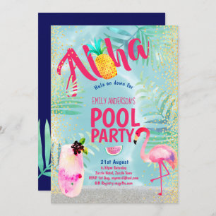 Tropisches POOL PARTY Flamingo Ananas Aloha Luau Einladung