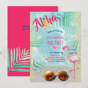 Tropisches POOL PARTY Flamingo Ananas Aloha Luau Einladung